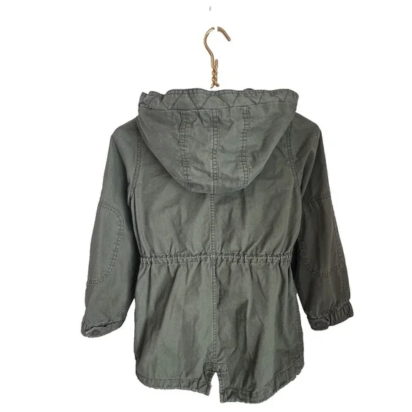 Gap Kids Army Green Utility Jacket Medium Faux Fur Lined Hood Coat Removal Vest - Picture 8 of 12